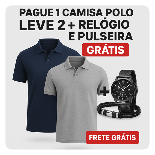 [COMPRE 1 LEVE 2] Kit 2 Camisas Polo + 1 Relógio + 1 Pulseira